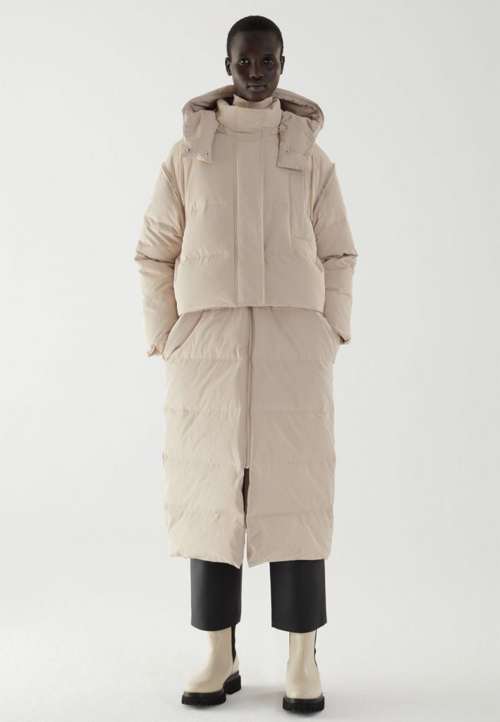 beige vinterjacka lång cos