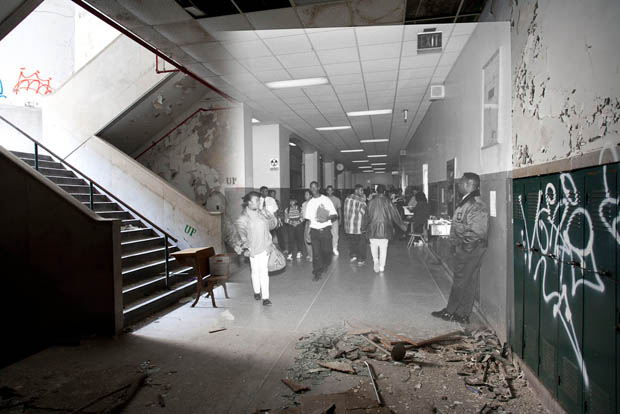 8 of 21 an abandoned school is filled with life using images from the past