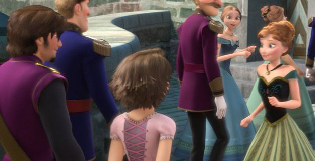 Rapunzel och Flynn på kröningen i Frozen